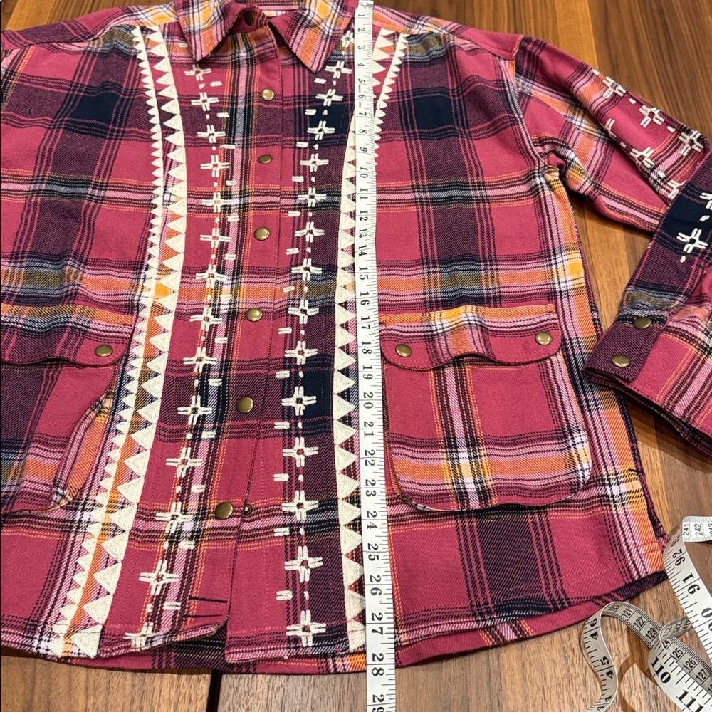 Free People Nordic Chill Plaid Flannel oversized Shirt Jacket size Small - Picture 9 of 11